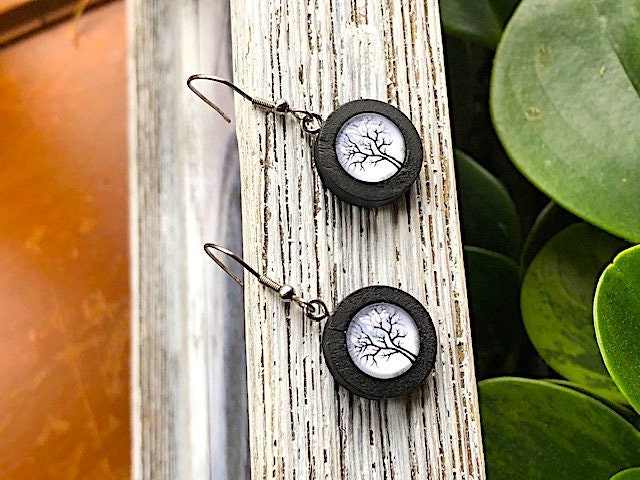 Black and White Winter Tree Earrings