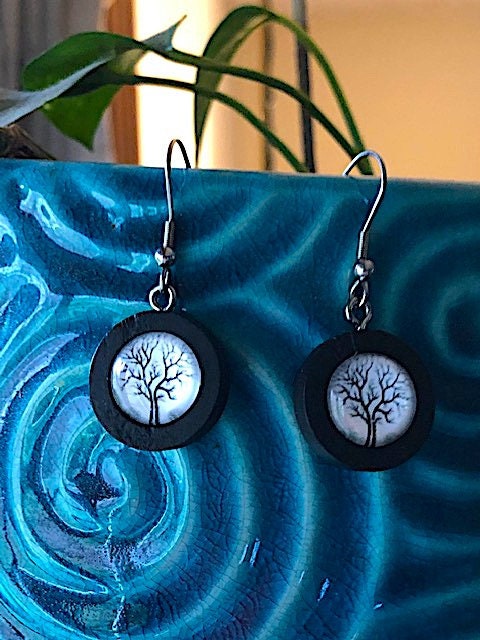 Black and White Winter Tree Earrings