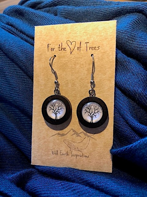 Black and White Winter Tree Earrings