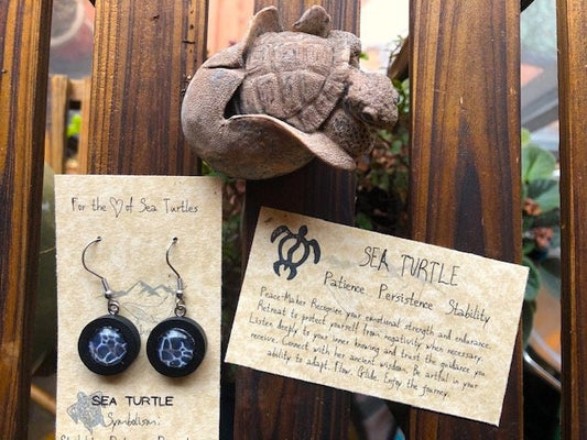 Sea Turtle Shell Wooden Earrings