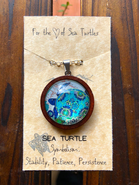 Sea Turtle Wooden Pendant (with choice of chain)