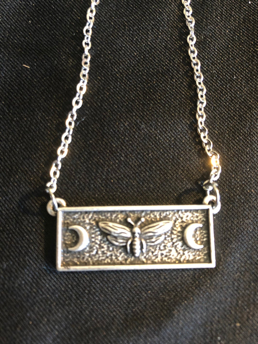 Moon Moth Silver pendant with silver chain