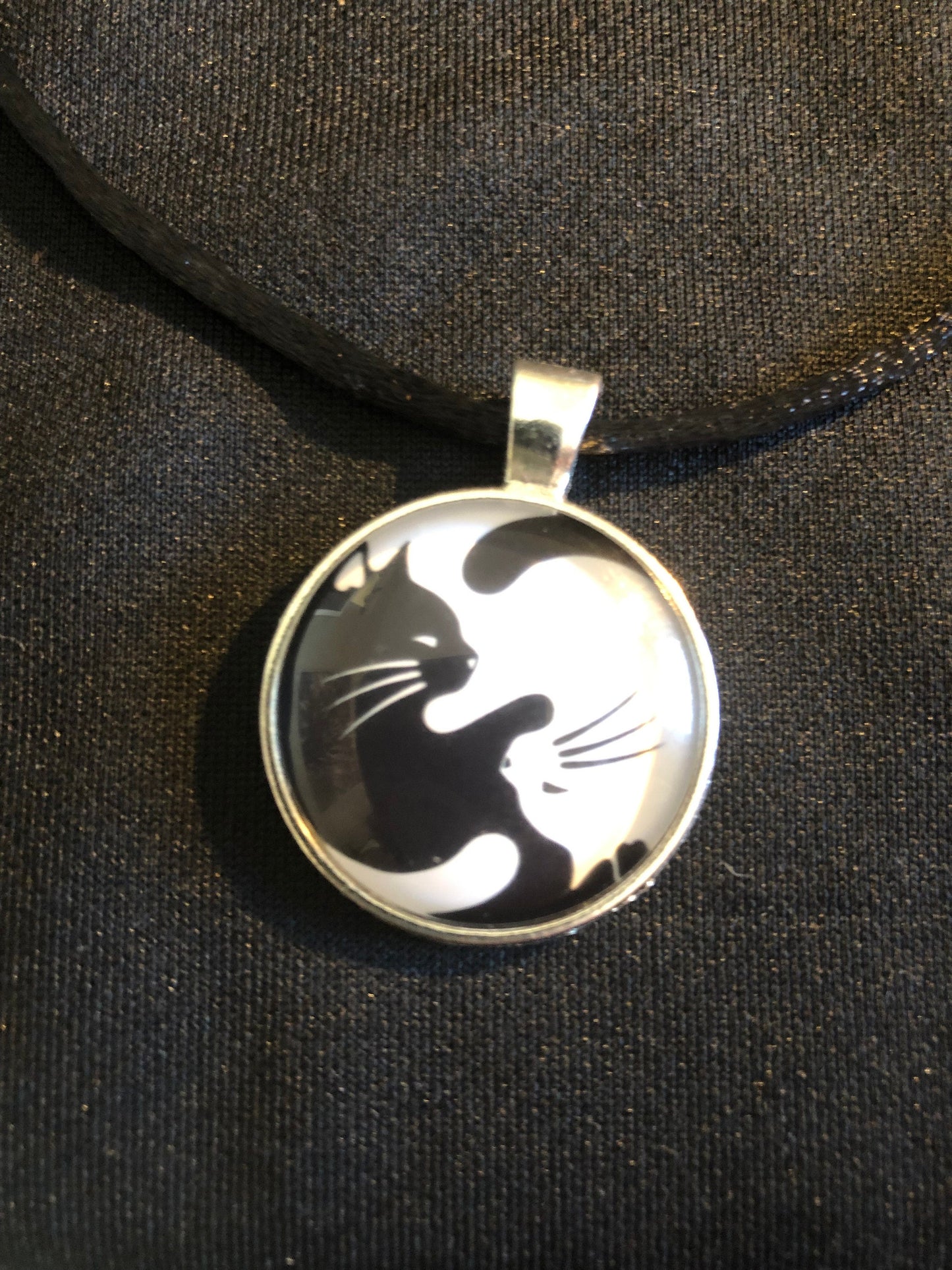 Yin & Yang Cats Necklace (with black cord necklace)