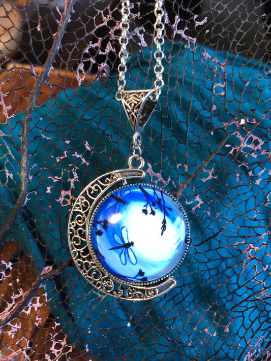 Dragonfly Moon Pendant (with sterling silver chain)