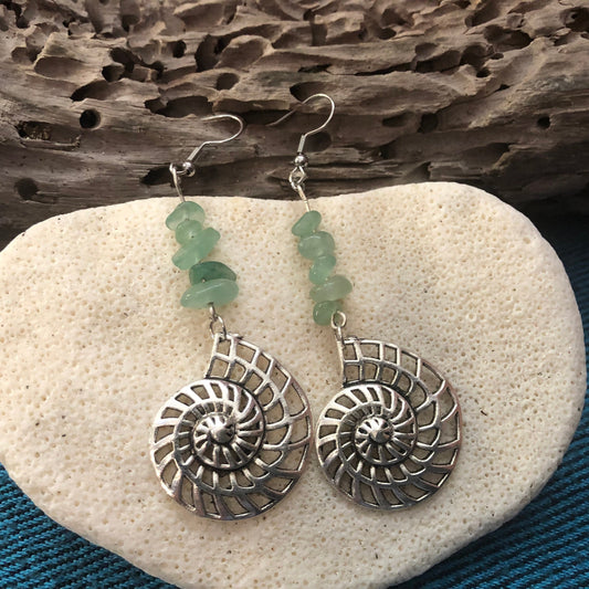 Nautilus and Aventurine Stone Earrings