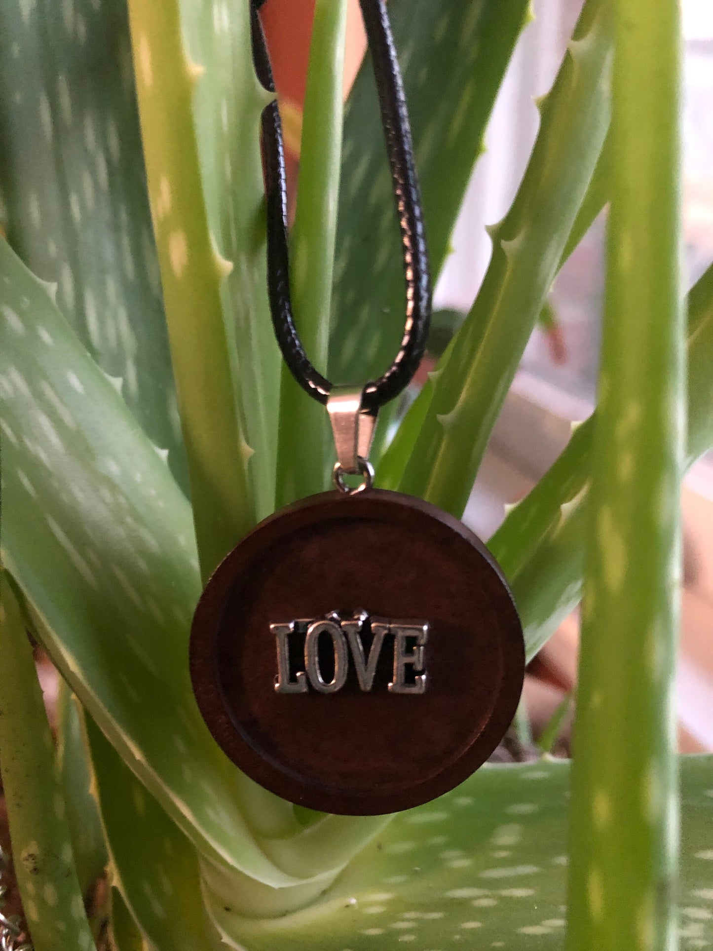 Wooden Love pendant (with black cord necklace)
