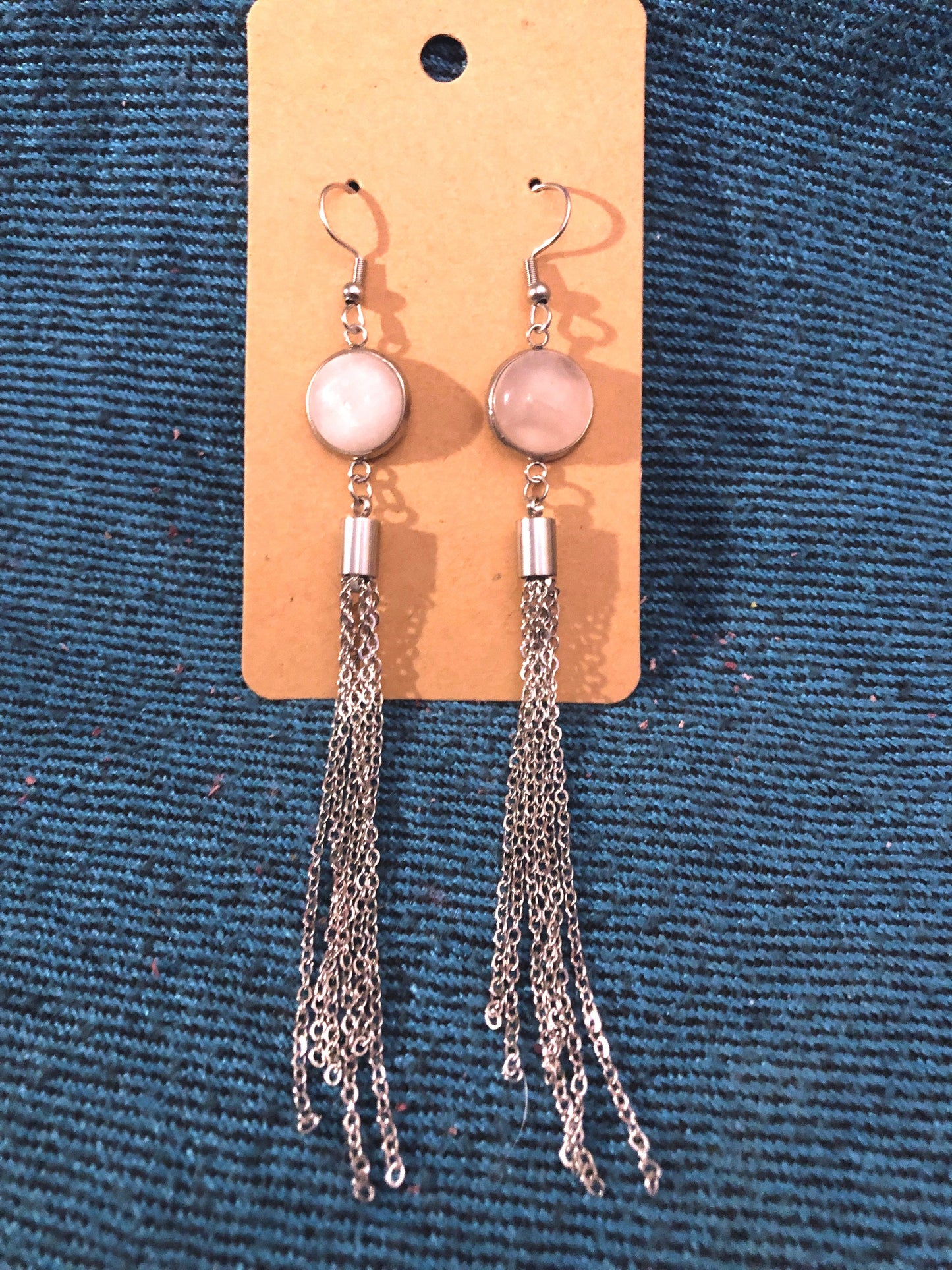 Rose Quartz Silver Chain Dangle Earrings