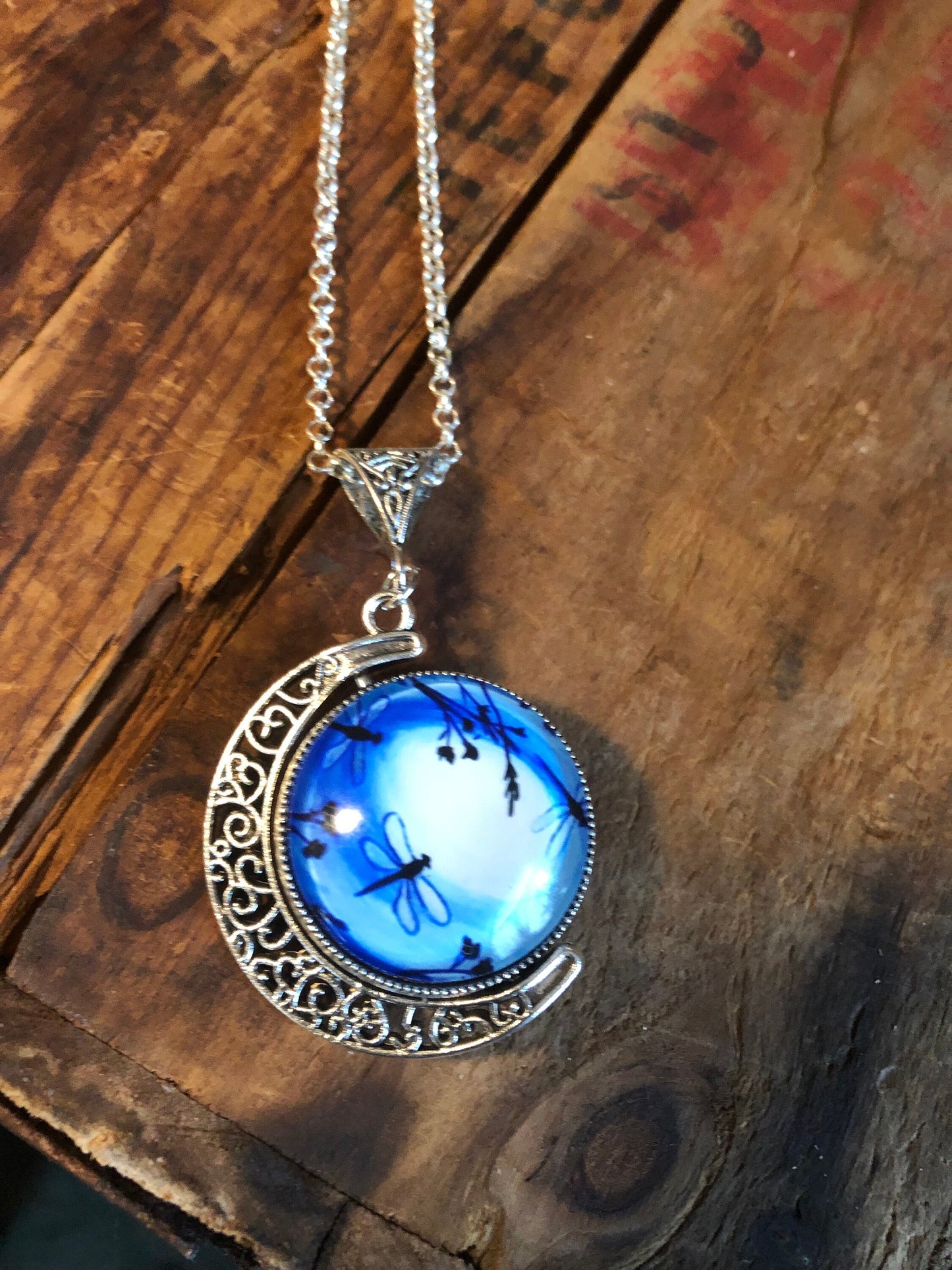 Dragonfly Moon Pendant (with sterling silver chain)