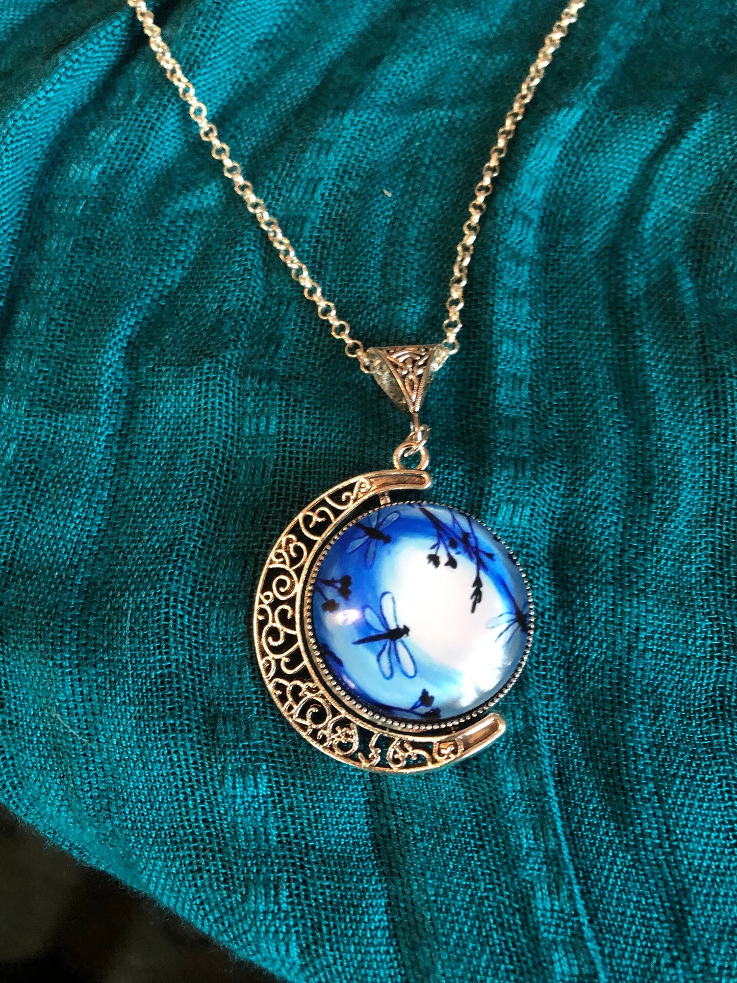 Dragonfly Moon Pendant (with sterling silver chain)