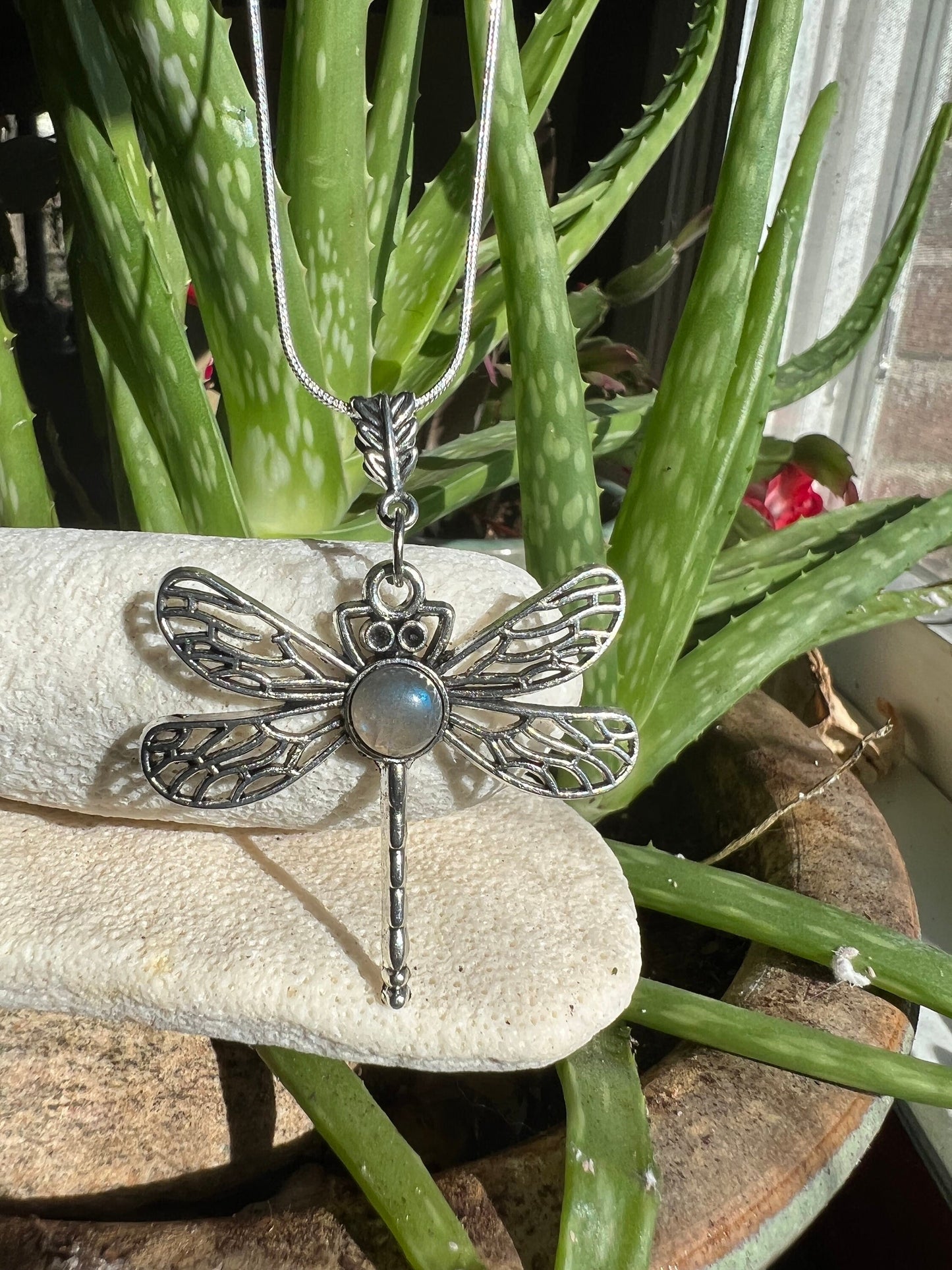 Dragonfly Pendant with Gemstone ( choose stone) with Sterling Silver Necklace