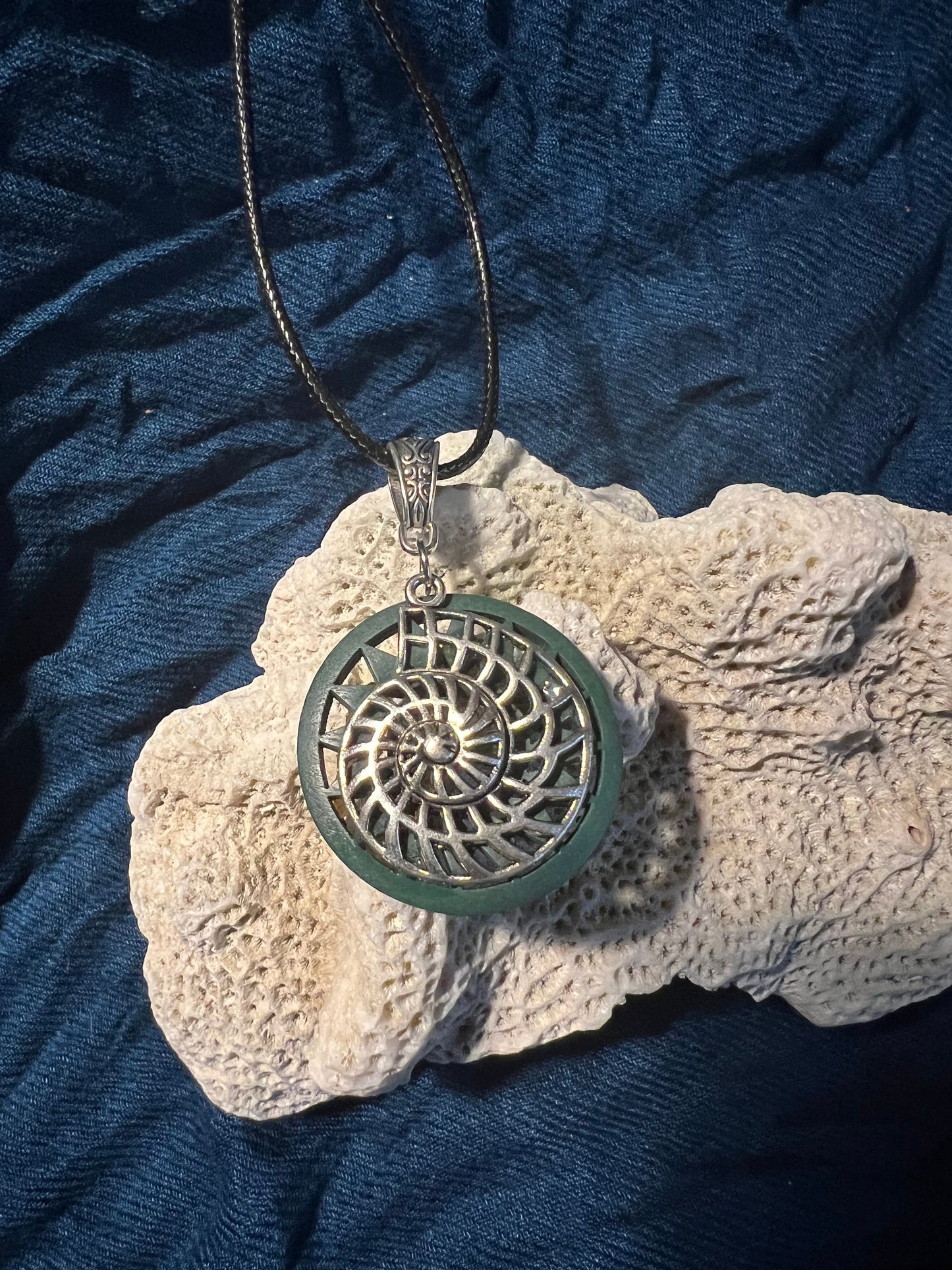 Wooden Pendant with Silver Nautilus