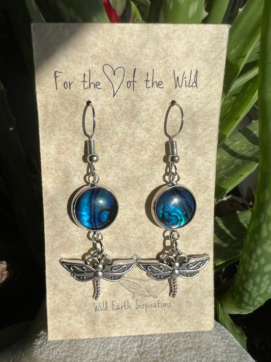 Turquoise Abalone Mother of Pearl Dragonfly Earrings