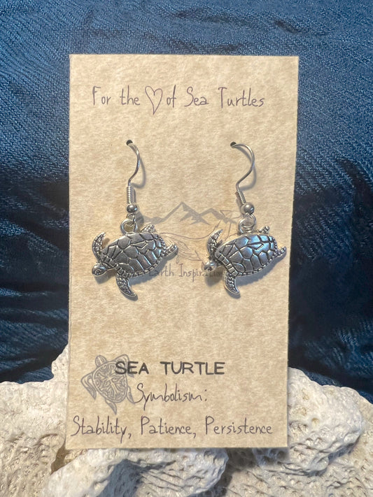 Silver Sea Turtle Dangle Earrings