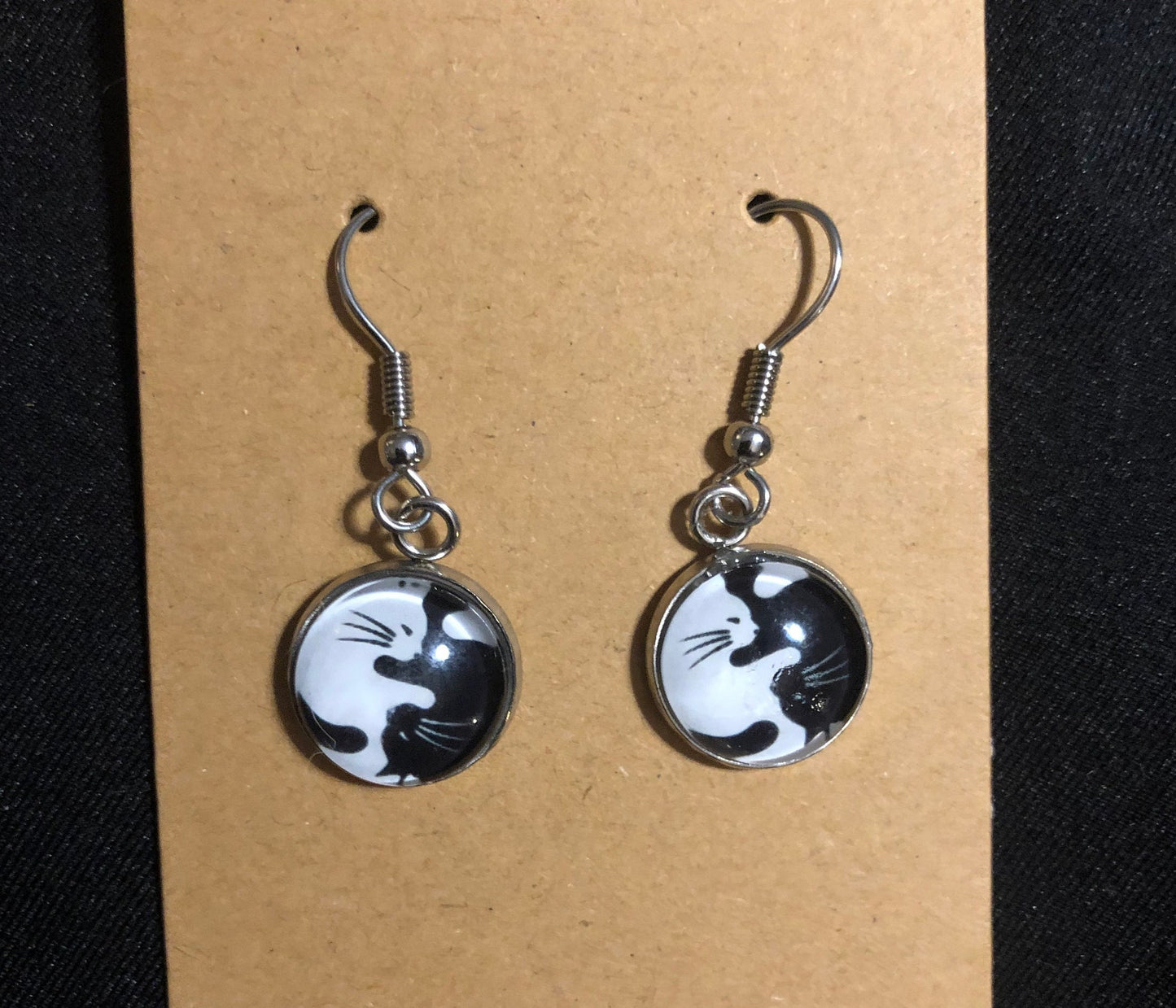 Yin Yang Black and White Cat Earrings