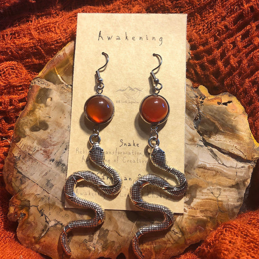 Fiery Snake and Carnelian Stones Earrings