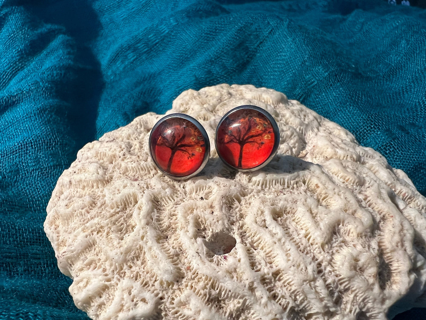 Fiery Sunset Tree Post Earrings