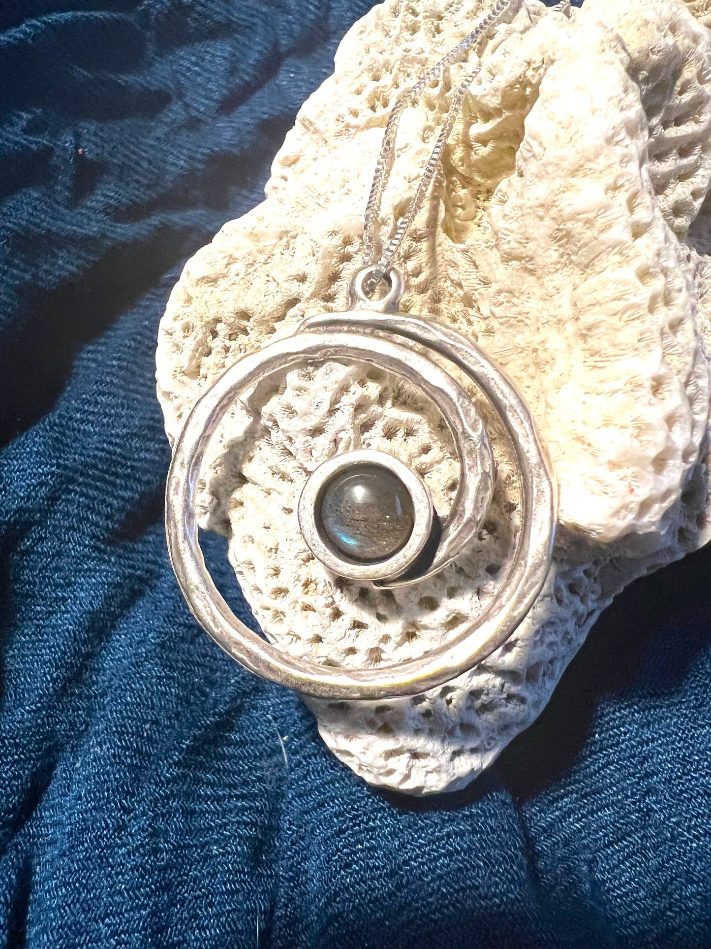 Labradorite or Amethyst Spiral Sterling Silver Pendant and Necklace
