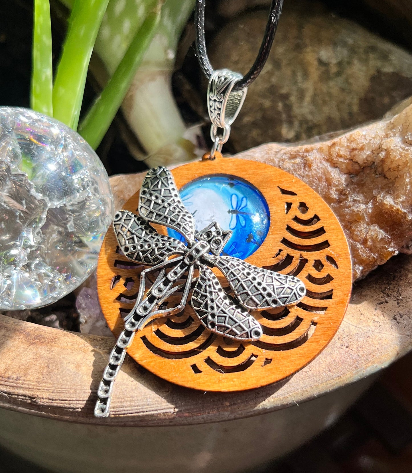 Dragonfly Magic Pendant ( with black corded necklace)