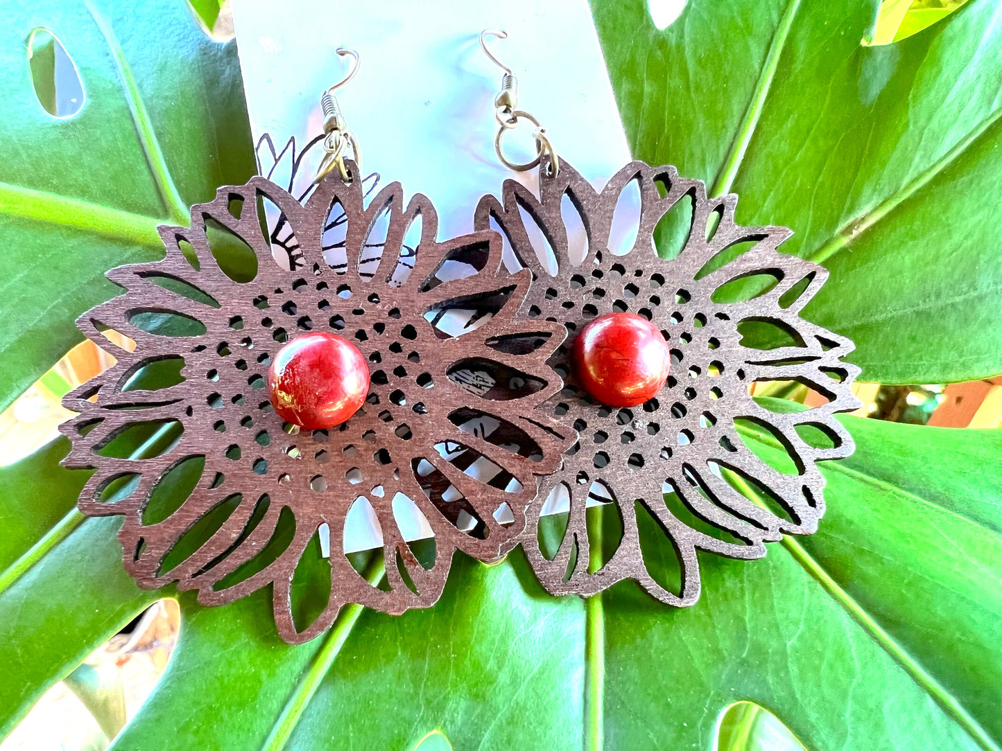 Big Blooms Flower Jangle Earrings with Red Jasper Stones