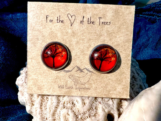 Fiery Sunset Tree Post Earrings