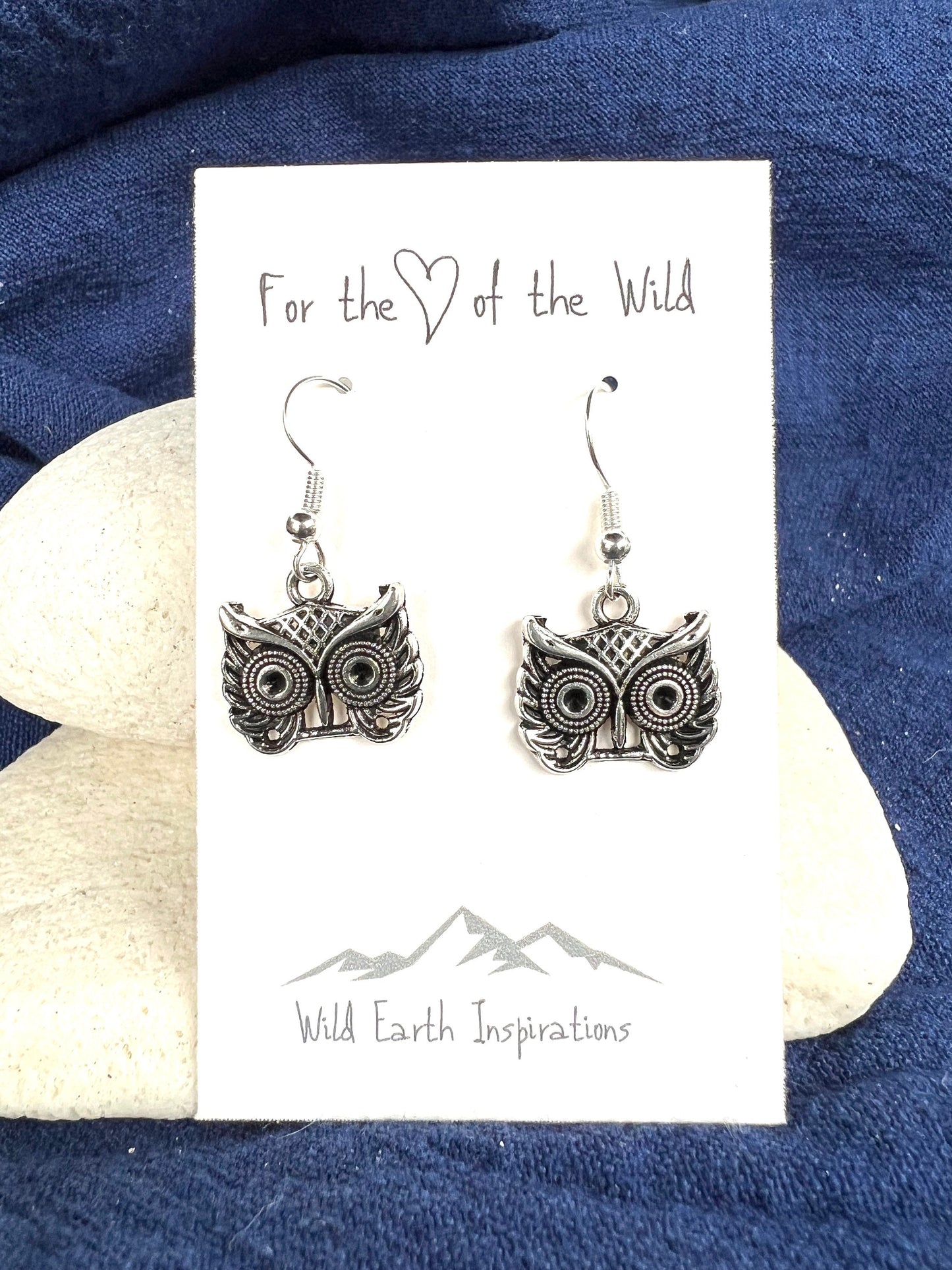 Silver Owl's Head Earrings