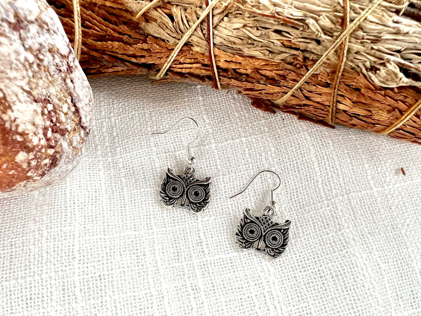 Silver Owl's Head Earrings