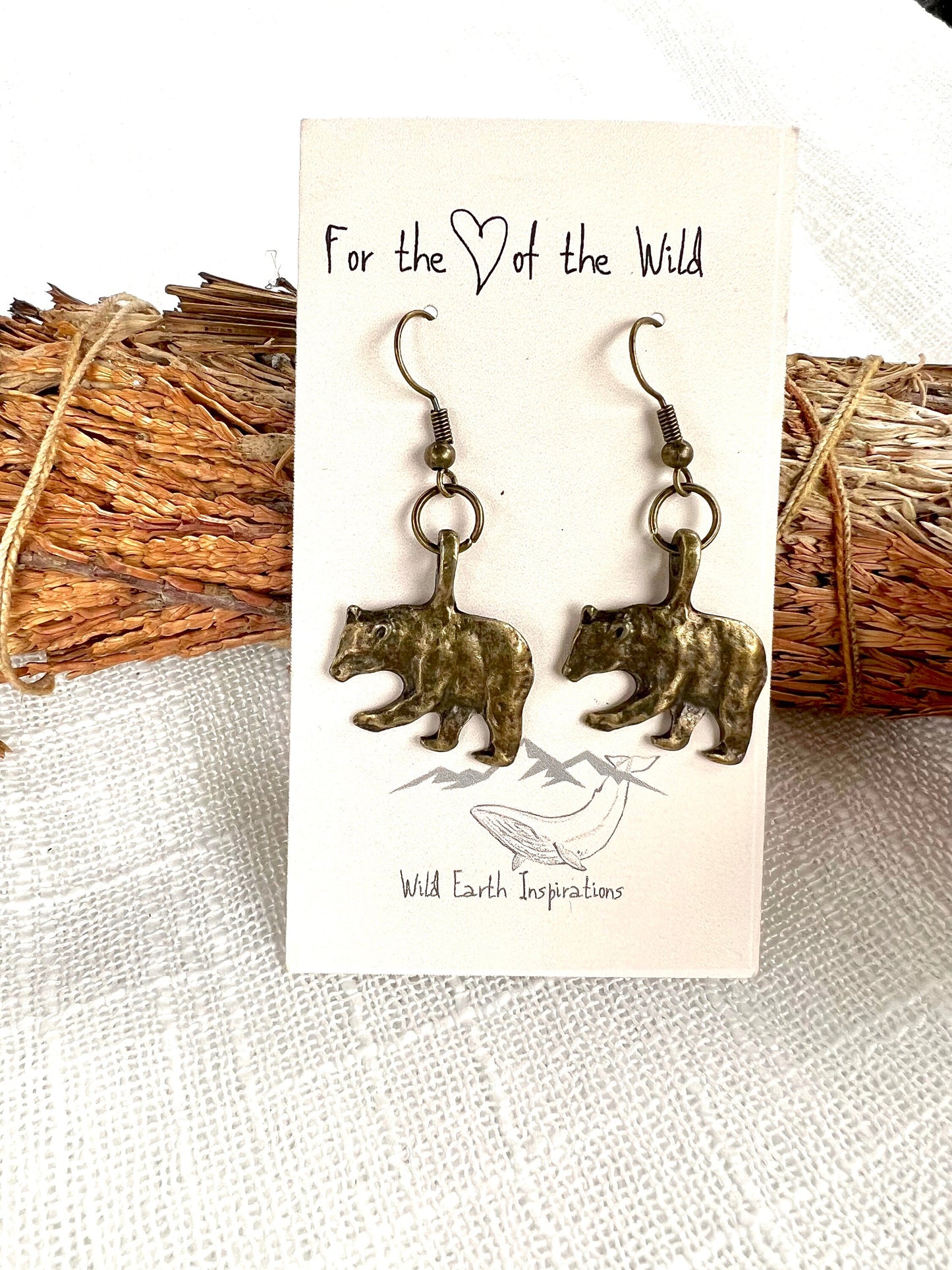 Antique Brass Black Bear Earrings