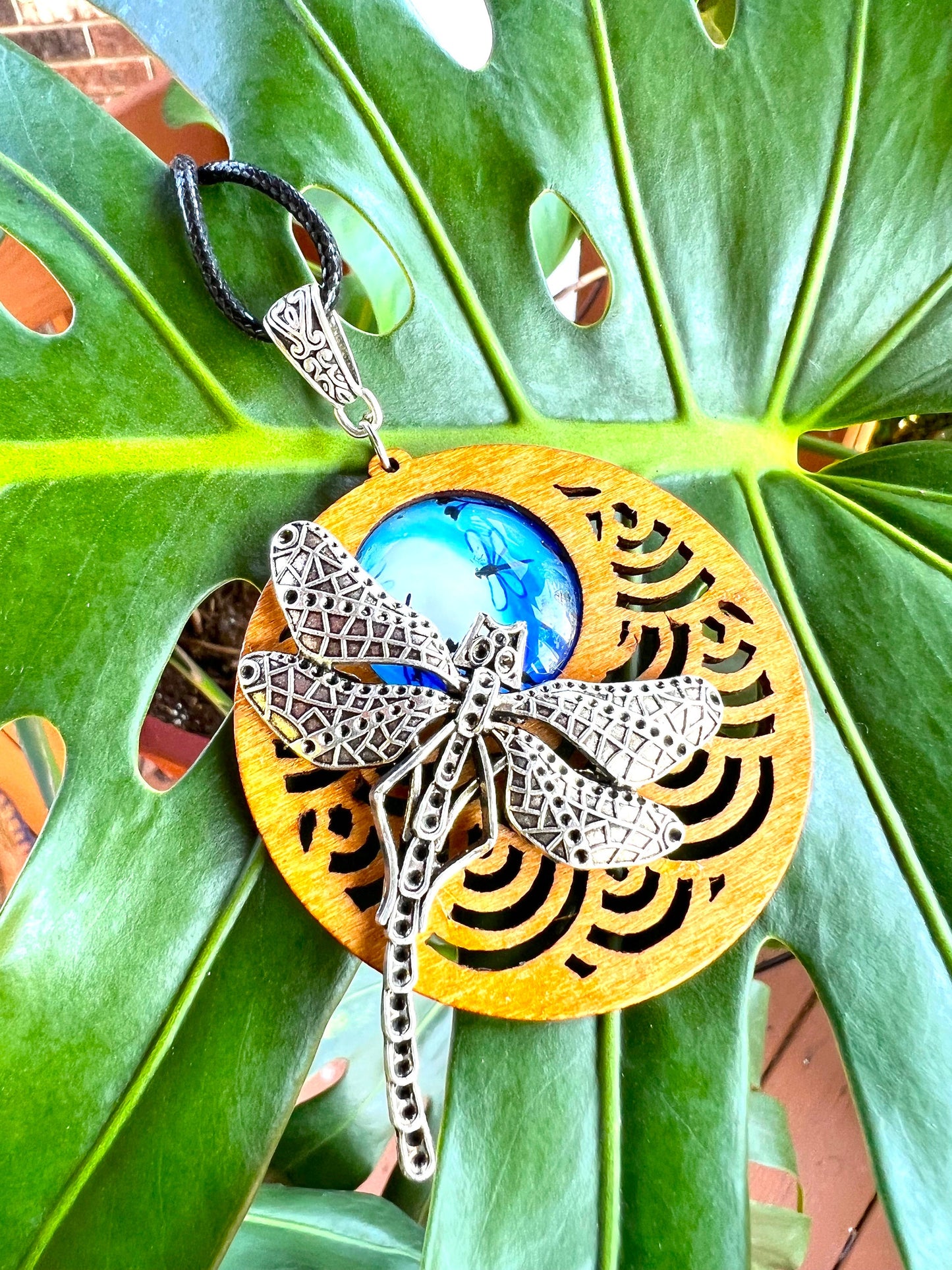 Dragonfly Magic Pendant ( with black corded necklace)