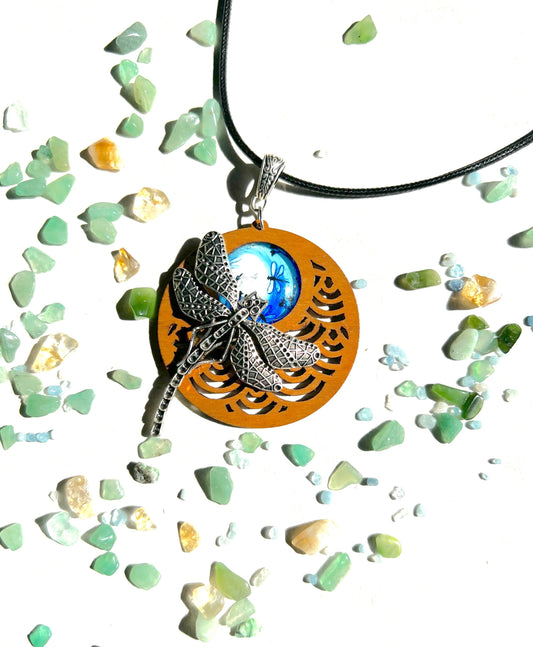 Dragonfly Magic Pendant ( with black corded necklace)