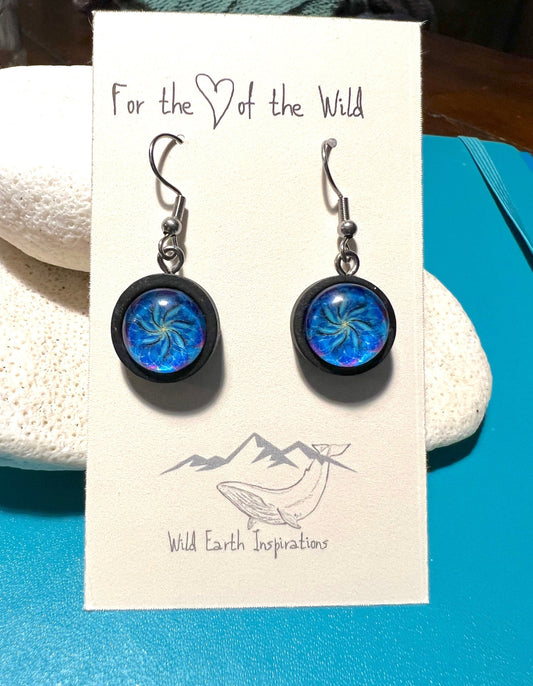 Blue and Black Pinwheel Mandala Earrings