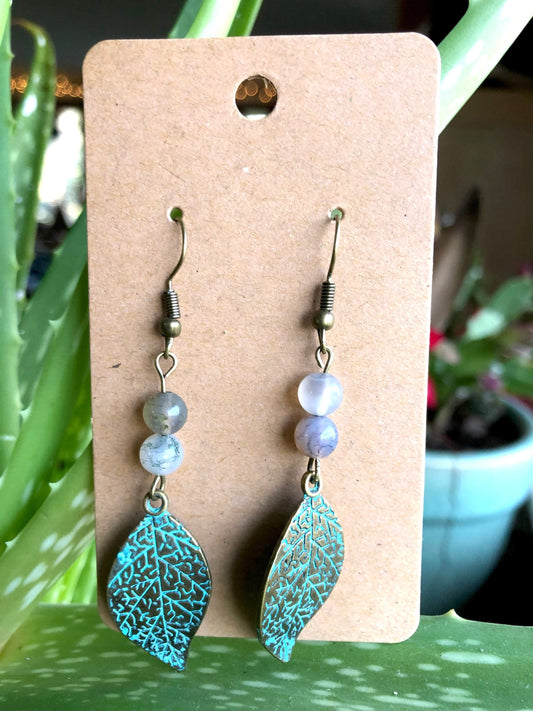 Leaves and Moss Agate Dangle Earrings