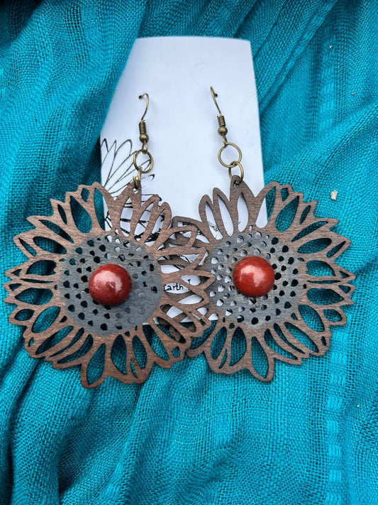 Big Blooms Flower Jangle Earrings with Red Jasper Stones