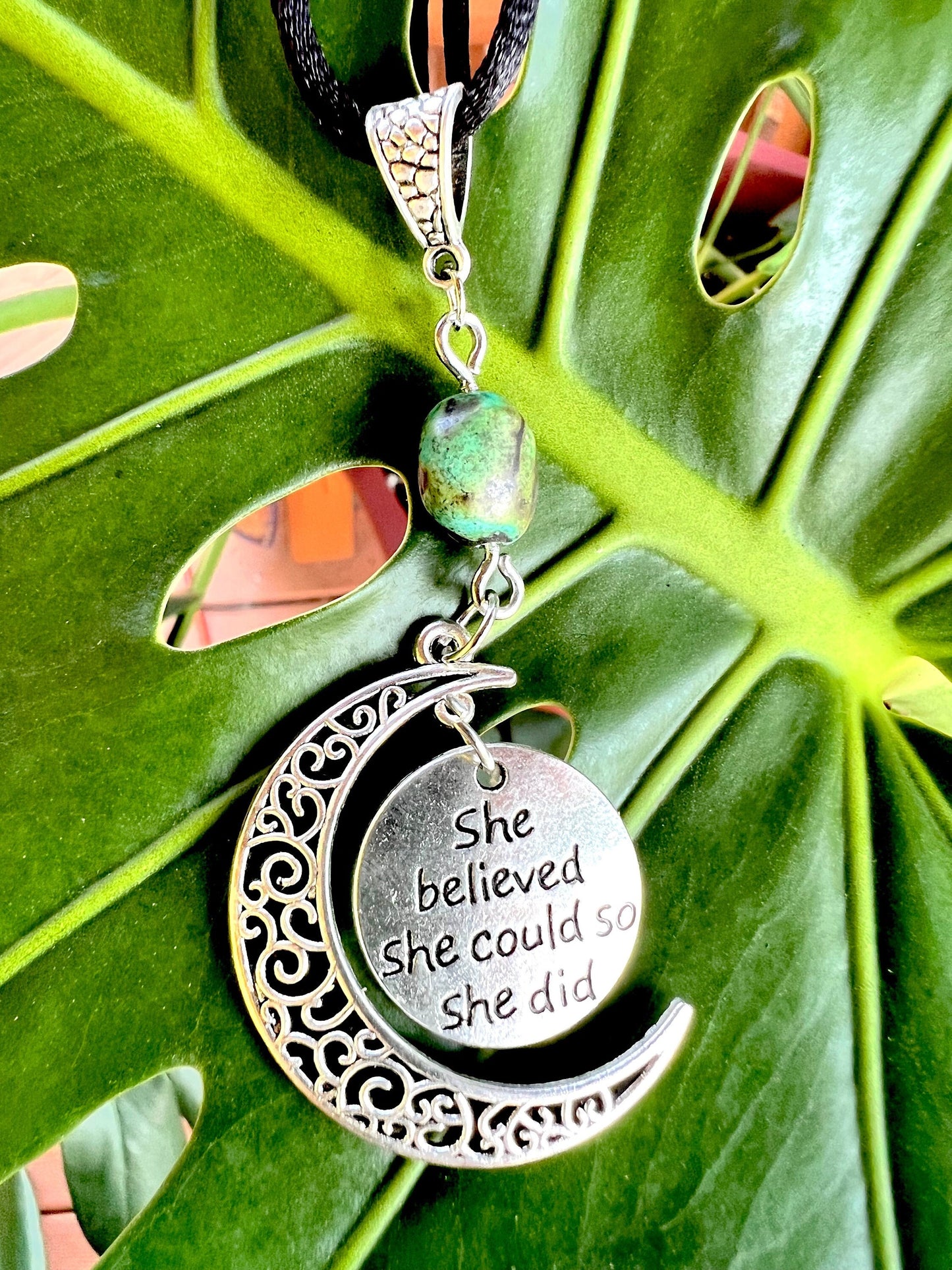 She Believed She Could Silver Pendant (with black corded necklace)