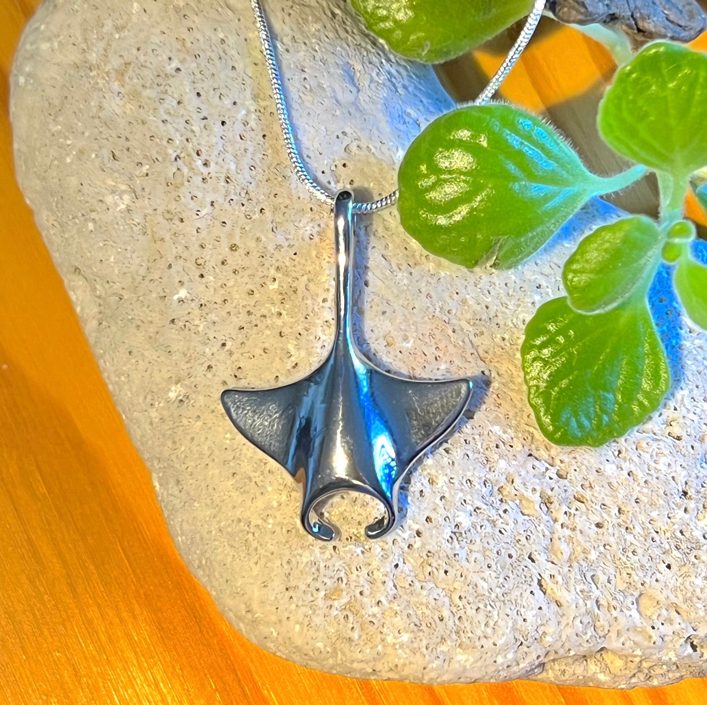 Silver Manta Ray Pendant (with silver chain)