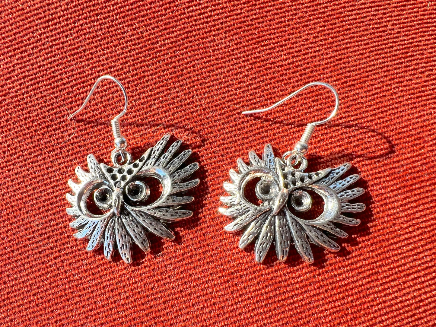 Owl Burst Silver Earrings