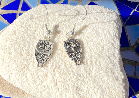 Silver Petite Owl Earrings