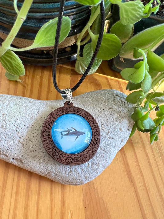 Wooden Humpback Whale and Calf Pendant