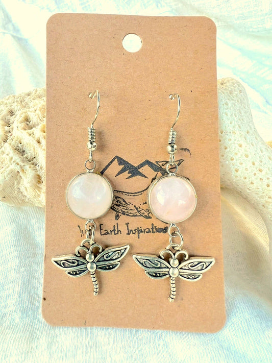 Rose Quartz Dragonfly Earrings