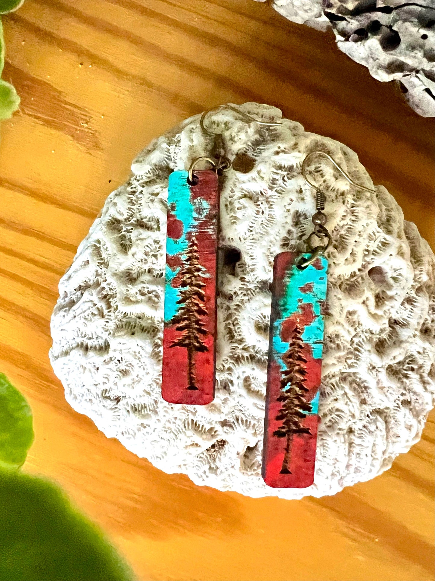 Tall Tree Wooden Engraved Earrings