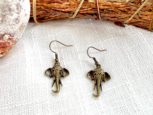 Antique Brass Elephant Earrings