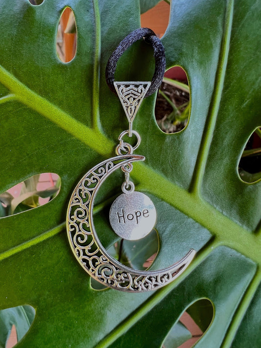 Hope Moon Pendant (with black corded necklace)