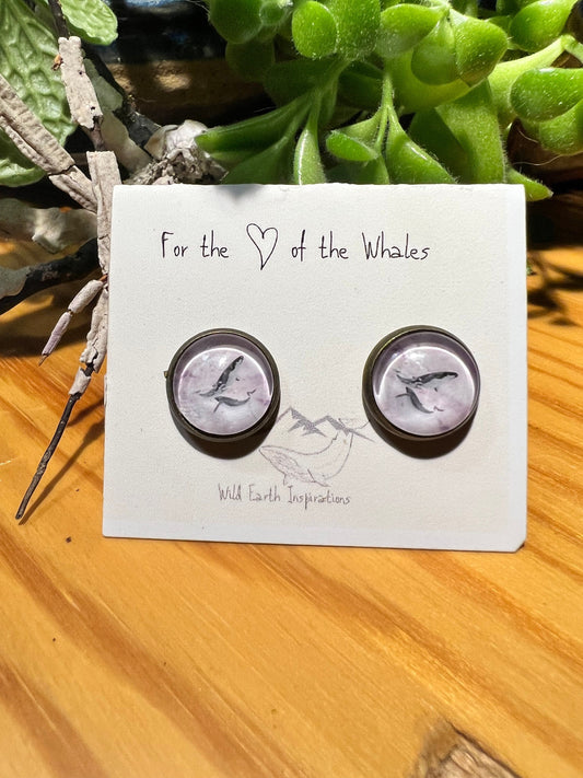 Humpback Whale and Calf (Pink) Post Earrings