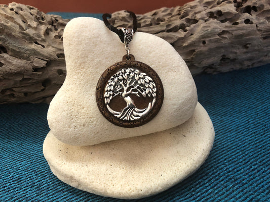 Tree of Life Wooden Pendant with Black Corded Necklace