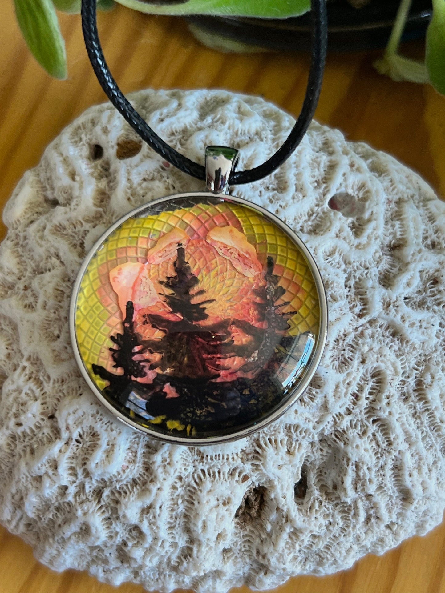Painted Sky Glass Pendant (with black corded necklace)