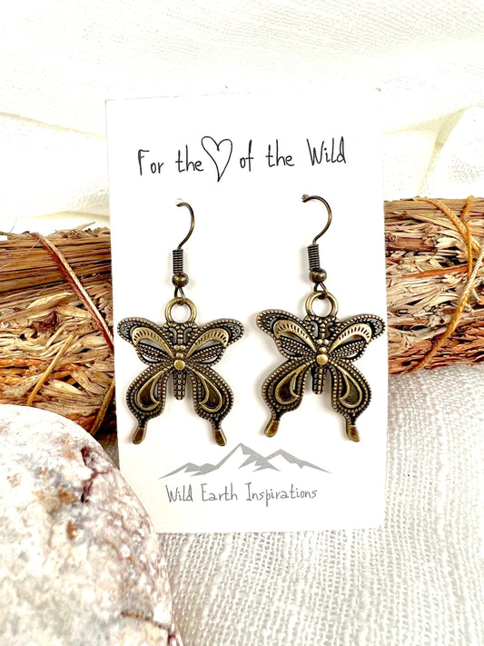 Antique Brass Sassy Butterfly Earrings