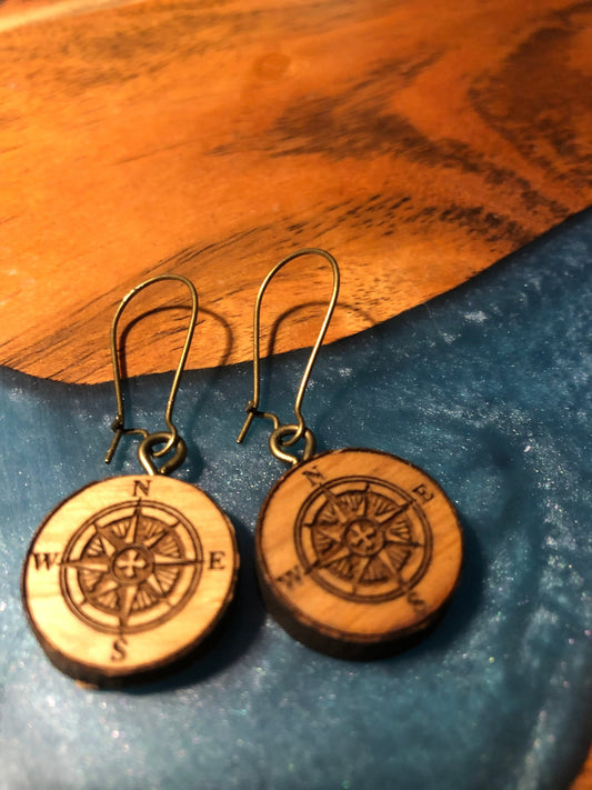 Wooden Compass Earrings