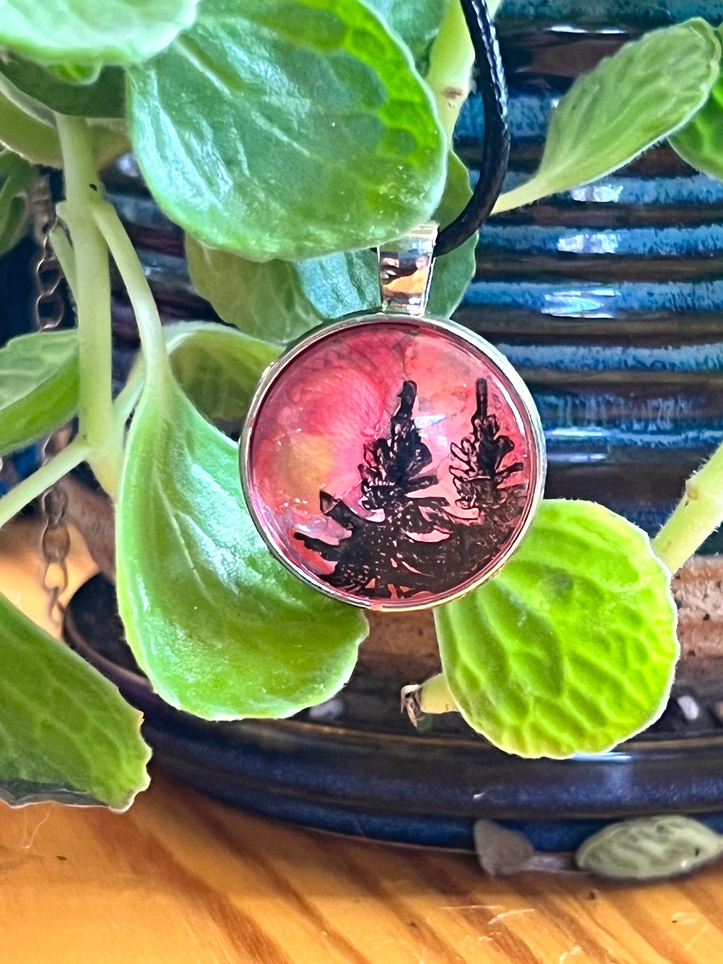 Sunset Silhouette Pendant with silver 24" chain