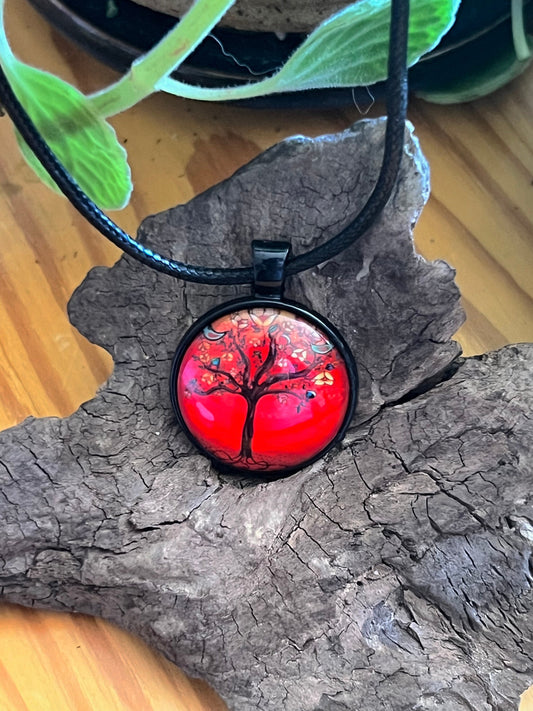 Fiery Sunset Pendant with Black Corded Necklace