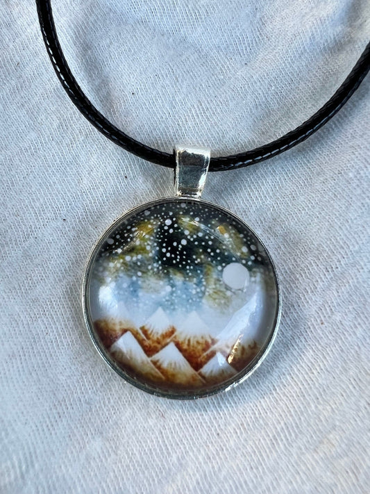 Starry Mountain Pendant (with black corded necklace)