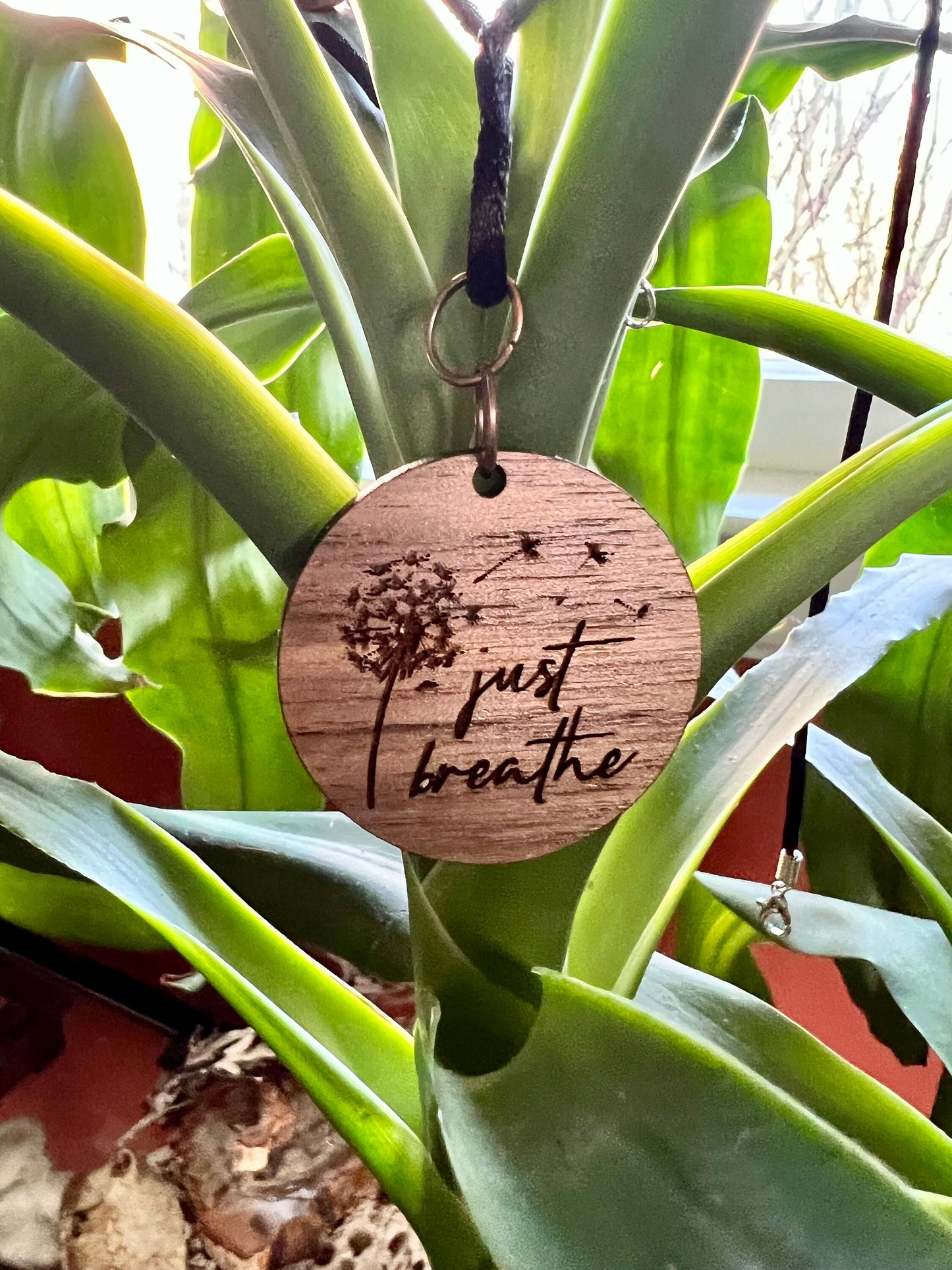 Just Breathe Walnut Pendant (with black corded necklace)